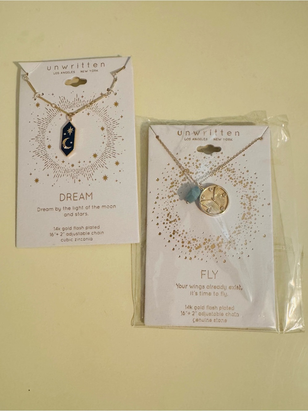 Unwritten 14k Gold Plated Celestial Necklace Lot Dream Moon Fly Sun NWT
